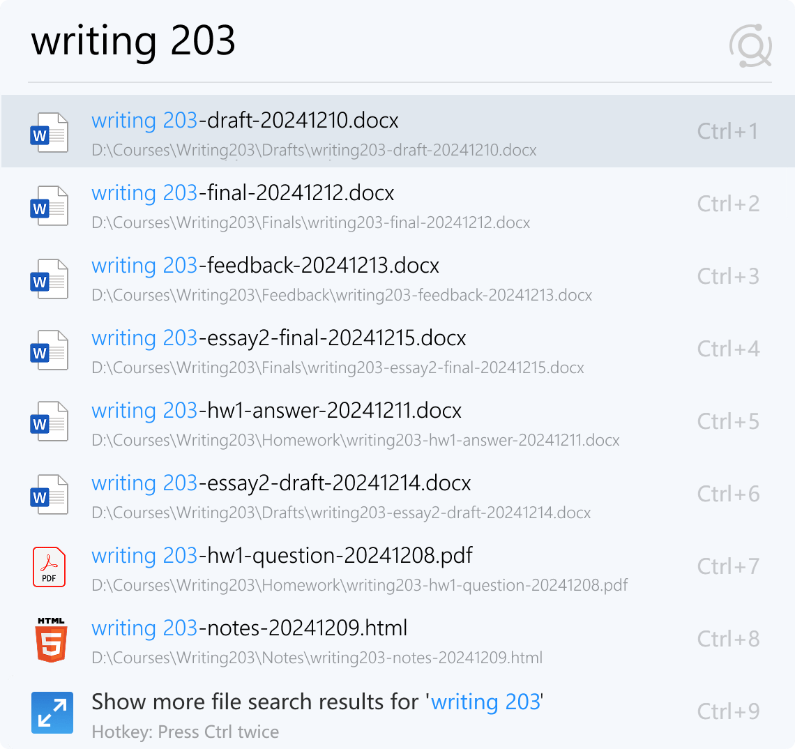 Quickly locate recently used or edited files with precision search. Effortlessly access course materials and assignments, saving time and keeping your workflow organized.
