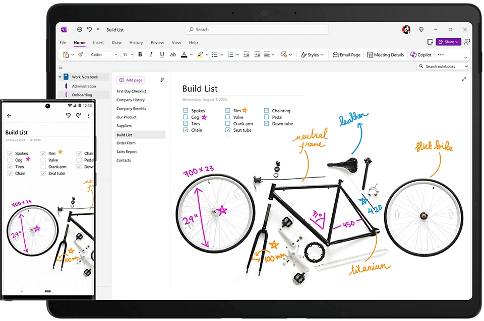 OneNote notes synchronized between a Windows PC and phone