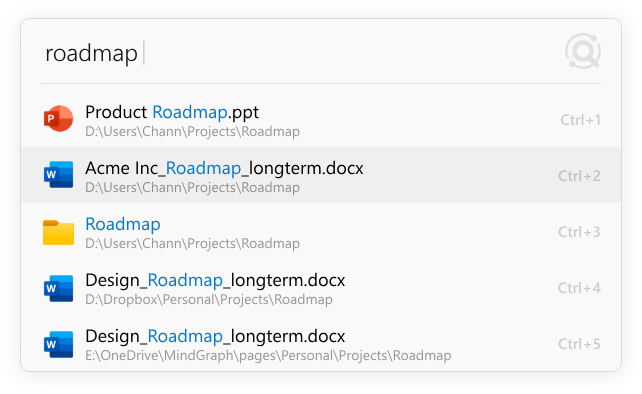 Listary fuzzy search results for “roadmap”