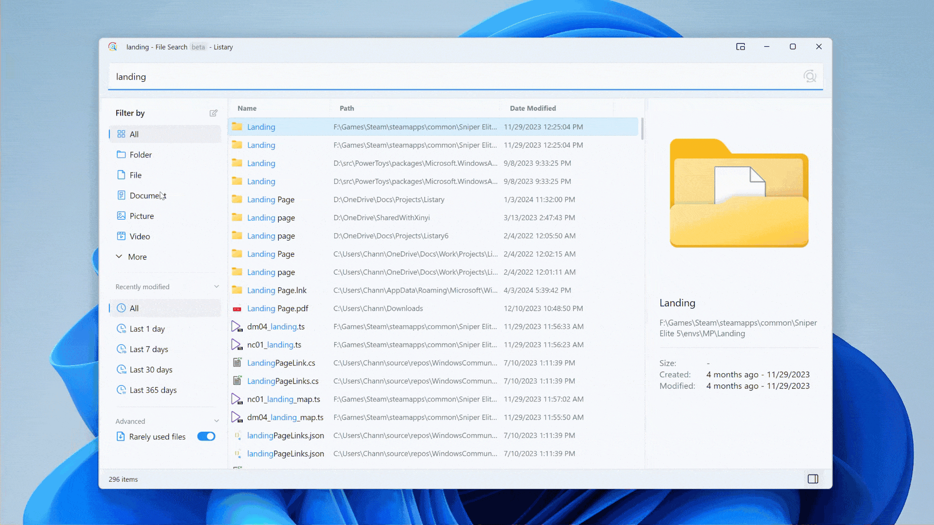 Filtering Listary file search results by file type