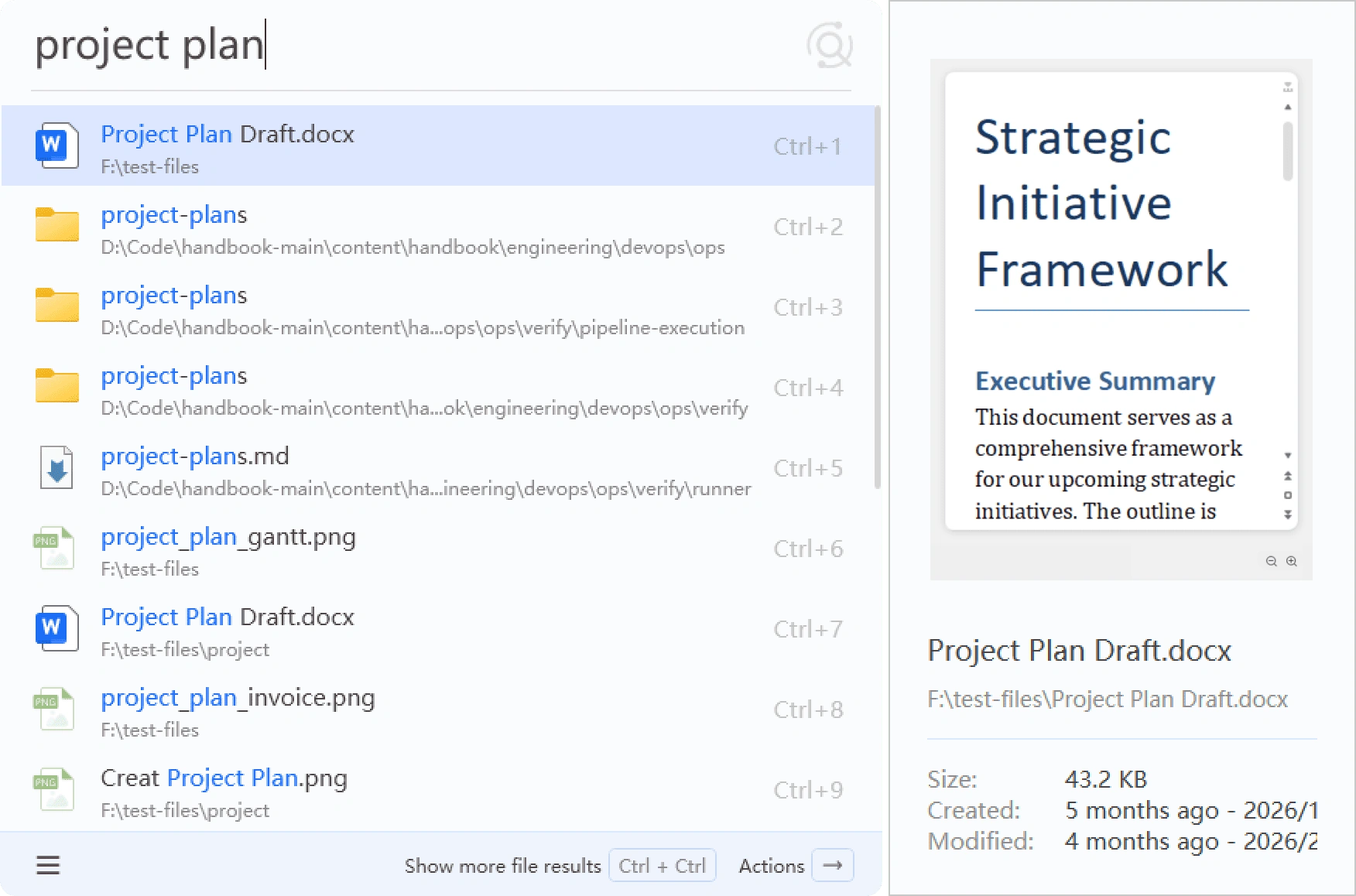 Listary V7 search results with a preview pane on the right