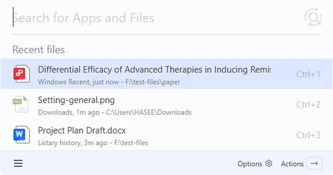 Listary V7 launcher recommending recent files before any input
