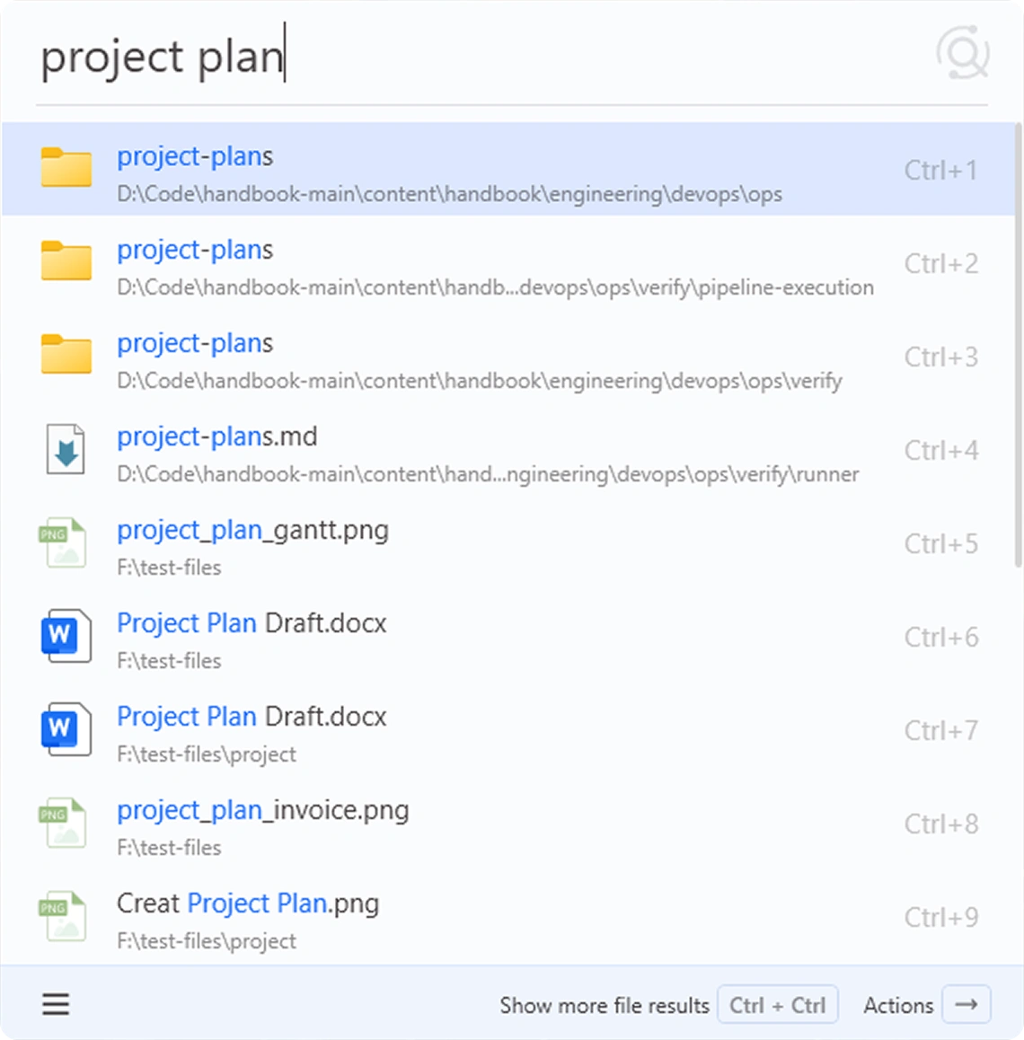 Listary V7 launcher with shortcut hints on every result and in the footer